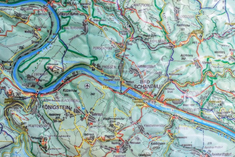 Czeska i Saksońska Szwajcaria, Łabskie Piaskowce, Góry Łużyckie. Mapa plastyczna (trójwymiarowa). Fragment 1