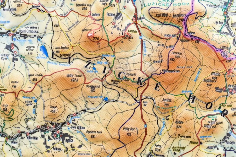 Czeska i Saksońska Szwajcaria, Łabskie Piaskowce, Góry Łużyckie. Mapa plastyczna (trójwymiarowa). Fragment 3