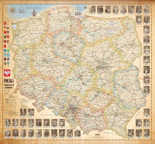 Polska 1:750 000. Mapa ścienna stylizowana