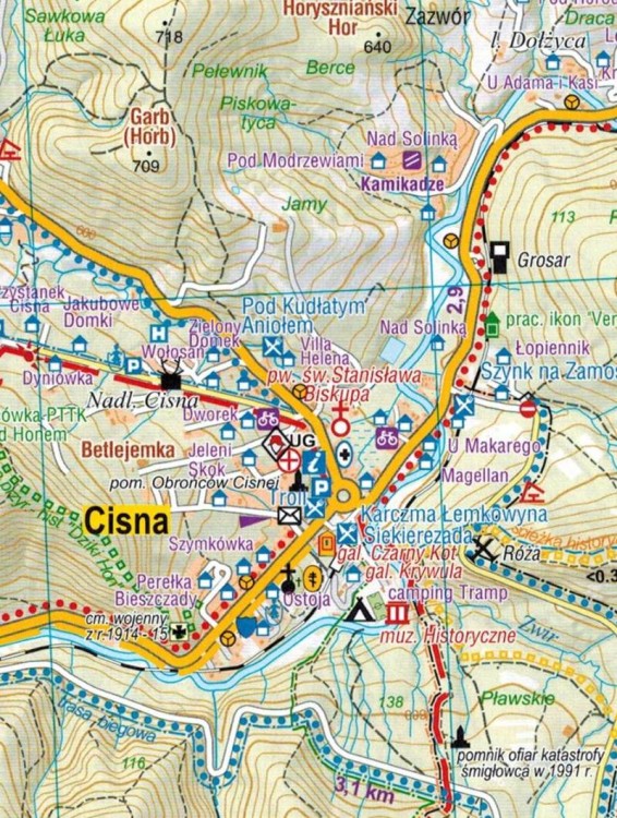 Bieszczady - Cisna i okolice 1:25 000. Mapa turystyczna wydawnictwa Galileos. Fragment 1