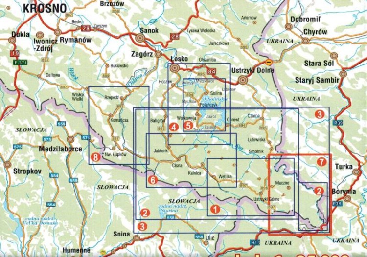Bieszczady - Worek Bieszczadzki 1:25 000. Mapa turystyczna wydawnictwa Galileos. Zasięg