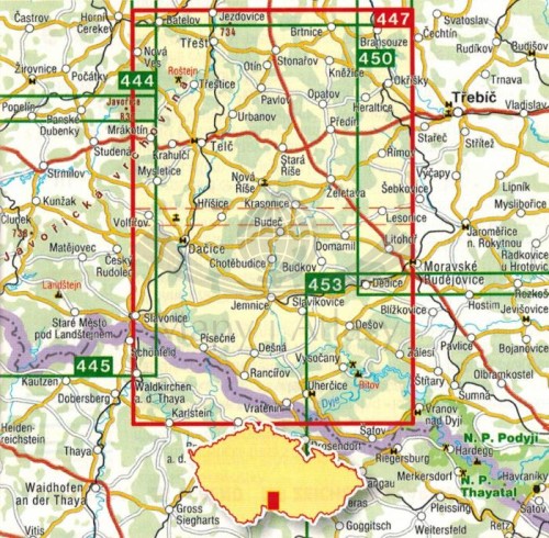 Dacicko, okolice Telcza / Dacicko, okoli Telce. Mapa turystyczna 447 wydawnictwa Shocart. Zasięg