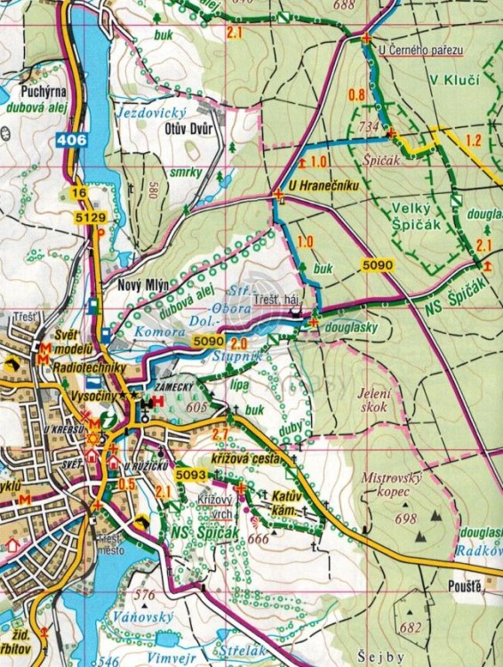 Dacicko, okolice Telcza / Dacicko, okoli Telce. Mapa turystyczna 447 wydawnictwa Shocart. Fragment 2