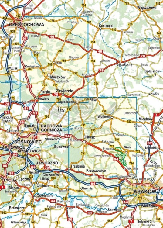 Jura Krakowsko-Częstochowska 1:50 000. Mapa turystyczna wydawnictwa Compass. Zasięg
