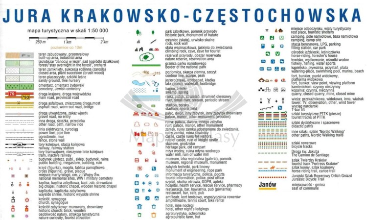 Jura Krakowsko-Częstochowska 1:50 000. Mapa turystyczna wydawnictwa Compass. Legenda
