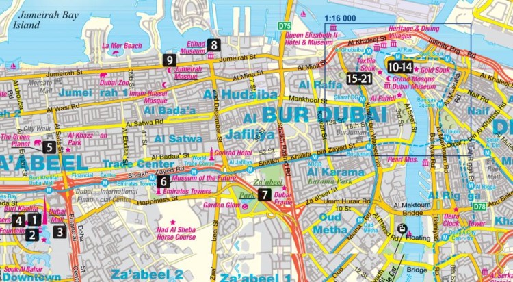 Dubaj i Abu Zabi. Laminowana mapa / Plan miasta + Miniprzewodnik wydawnictwa ExpressMap. Fragment 1
