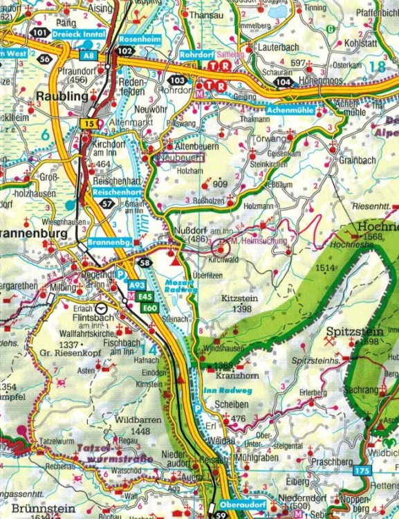 Monachium i okolice / Bawaria 1:150 000. Mapa samochodowo-turystyczna wydawnictwa Freytag & Berndt. Fragment 1