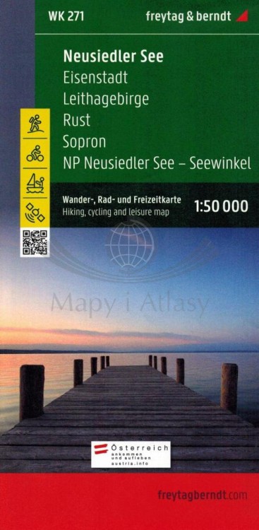 Neusiedler See, Eisenstadt, Leithagebirge, Rust, Sopron, Seewinkel Nationalpark. Mapa turystyczna WK 271 wydawnictwa Freytag & Berndt. Okładka