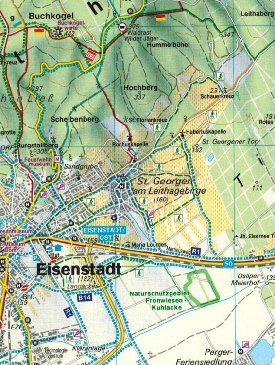Neusiedler See, Eisenstadt, Leithagebirge, Rust, Sopron, Seewinkel Nationalpark. Mapa turystyczna WK 271 wydawnictwa Freytag & Berndt. Fragment 1