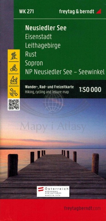 Neusiedler See, Eisenstadt, Leithagebirge, Rust, Sopron, Seewinkel Nationalpark. Mapa turystyczna WK 271 wydawnictwa Freytag & Berndt. Mini przewodnik - okładka
