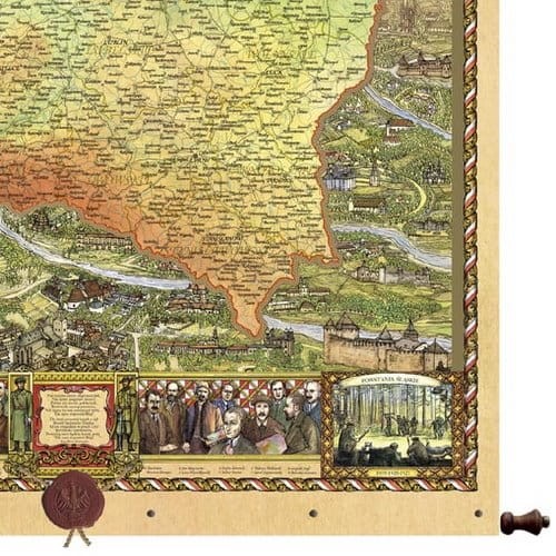Rzeczpospolita Polska 1918-1939. Mapa ścienna ozdobna. Pergamena . Fragment 2
