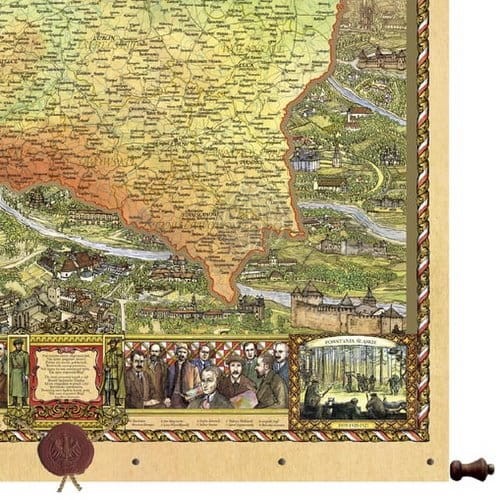 Rzeczpospolita Polska 1918-1939. Mapa ścienna ozdobna. Pergamena . Fragment 2