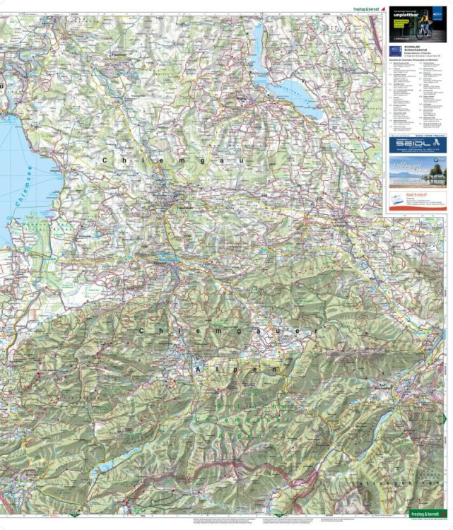 Chiemsee, Simssee, Marquartstein, Traunstein. Wodoodporna mapa turystyczna WKD 5203 wydawnictwa Freytag & Berndt. Druga strona