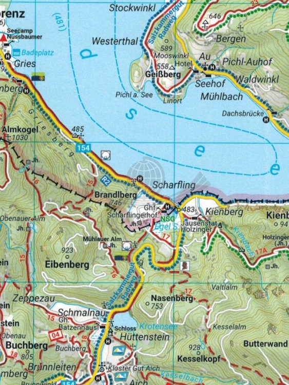 Salzkammergut, Attersee, Traunsee, Mondsee, Wolfgangsee. Wodoodporna mapa turystyczna WK 0282 wydawnictwa Freytag & Berndt. Fragment 1
