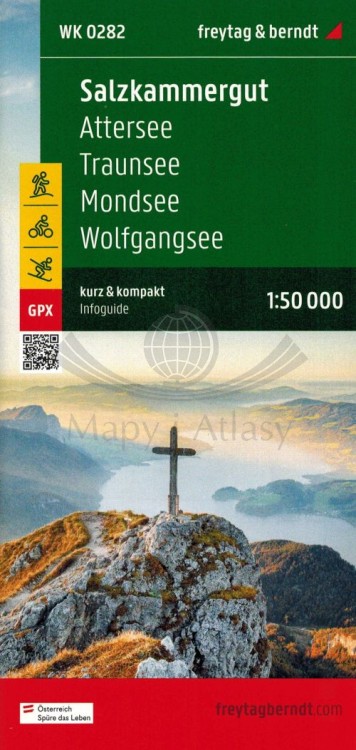 Salzkammergut, Attersee, Traunsee, Mondsee, Wolfgangsee. Wodoodporna mapa turystyczna WK 0282 wydawnictwa Freytag & Berndt. Mini przewodnik - okładka