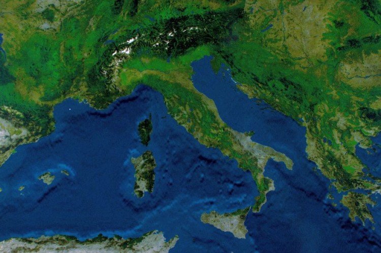 Europa. Mapa ścienna satelitarna, fizyczna. Panorama. Fragment 2