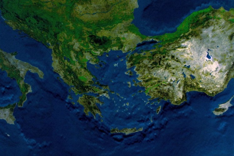 Europa. Mapa ścienna satelitarna, fizyczna. Panorama. Fragment 3