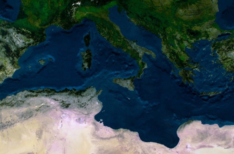 Europa. Mapa ścienna satelitarna, fizyczna. Panorama. Fragment 4