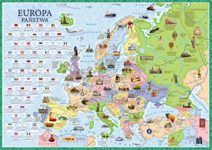 Europa - państwa. Mapa polityczna. Puzzle 70 elementów. Demart