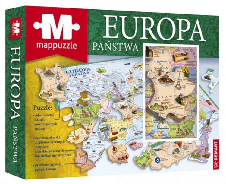 Europa - państwa. Mapa polityczna. Puzzle 70 elementów. Demart