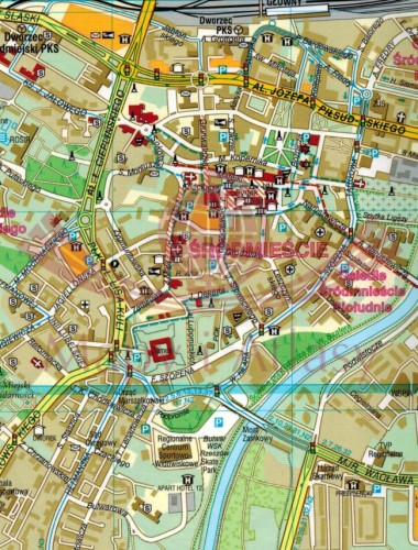 Rzeszów +3. Biecz, Jasło, Krosno. Laminowana mapa / Plan miasta wydawnictwa Demart. Fragment 1