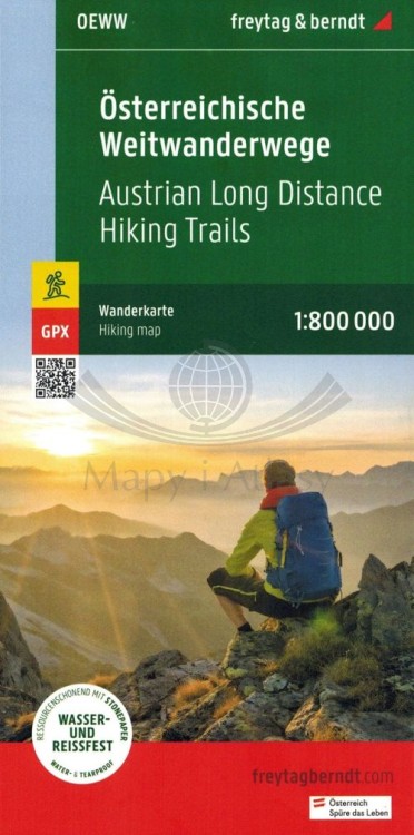 Österreichische Weitwanderwege / Austriackie: szlaki długodystansowe. Wodoodporna mapa turystyczna OEWW wydawnictwa Freytag & Berndt. Okładka