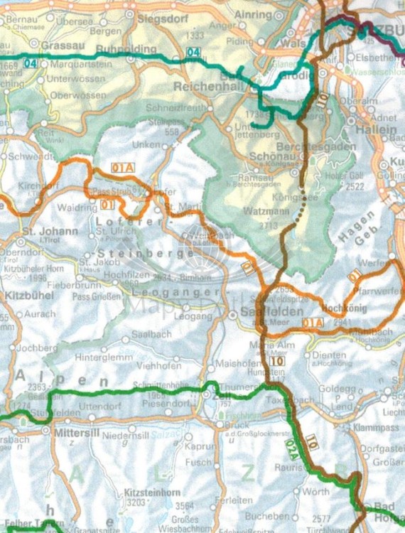 Österreichische Weitwanderwege / Austriackie: szlaki długodystansowe. Wodoodporna mapa turystyczna OEWW wydawnictwa Freytag & Berndt. Fragment 1