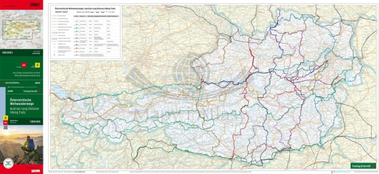Österreichische Weitwanderwege / Austriackie: szlaki długodystansowe. Wodoodporna mapa turystyczna OEWW wydawnictwa Freytag & Berndt. Cała strona