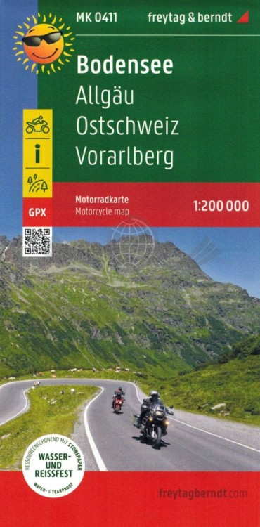 Jezioro Bodeńskie / Bodensee. Wodoodporna mapa motocyklowo-turystyczna MK 0411 wydawnictwa Freytag & Berndt. Okładka