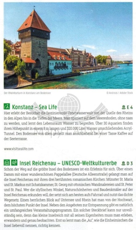 Jezioro Bodeńskie / Bodensee. Wodoodporna mapa motocyklowo-turystyczna MK 0411 wydawnictwa Freytag & Berndt. Informator - fragment