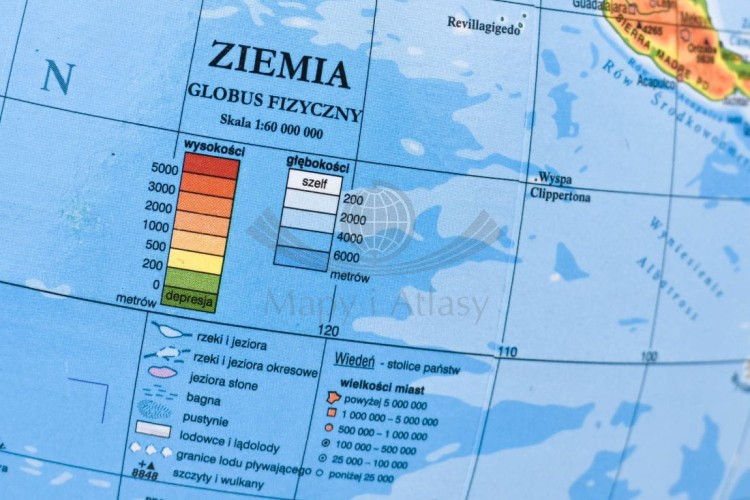 Globus fizyczny 22 cm. Legenda