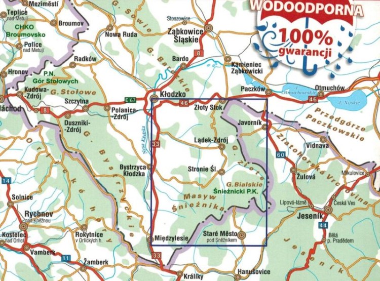 Masyw Śnieżnika, Góry Złote i Bialskie 1:25 000. Wodoodporna mapa turystyczna wydawnictwa Galileos. Zasięg