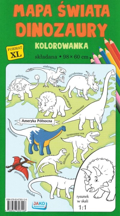 Mapa świata dinozaury. Składana kolorowanka XL. Okładka