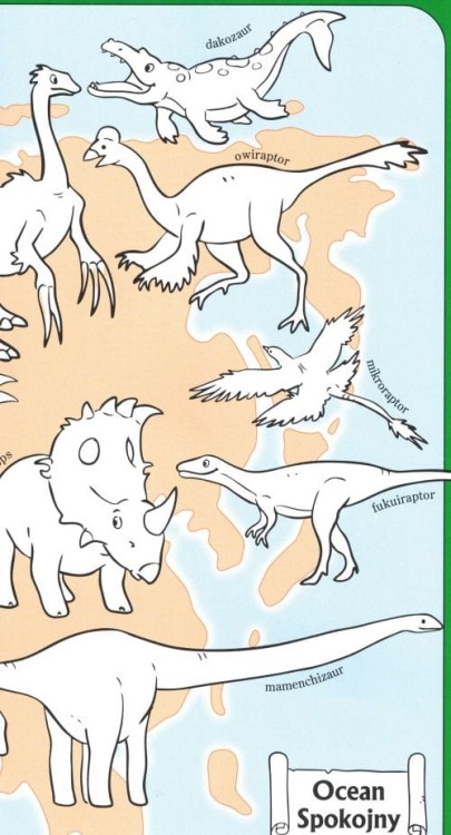 Mapa świata dinozaury. Składana kolorowanka XL. Fragment