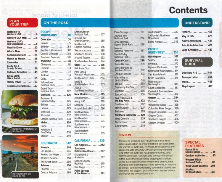 USA zachód / Western USA. Przewodnik wydawnictwa Lonely Planet. Spis treści