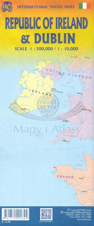 Dublin i Irlandia. Mapa samochodowo-turystyczna wydawnictwa ITMB. Okładka 2