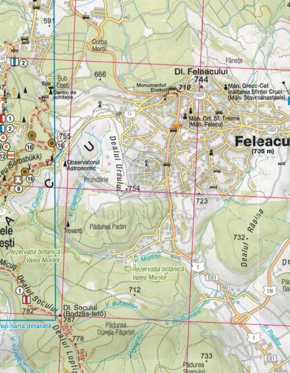 Masivul Feleacu / Masyw Feleacu 1:45 000. Mapa turystyczna MN28 wydawnictwa Schubert & Franzke. Fragment 1