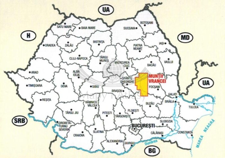 Vrancei / Góry Vrancei 1:65 000. Mapa turystyczna MN29 wydawnictwa Schubert & Franzke. Zasięg
