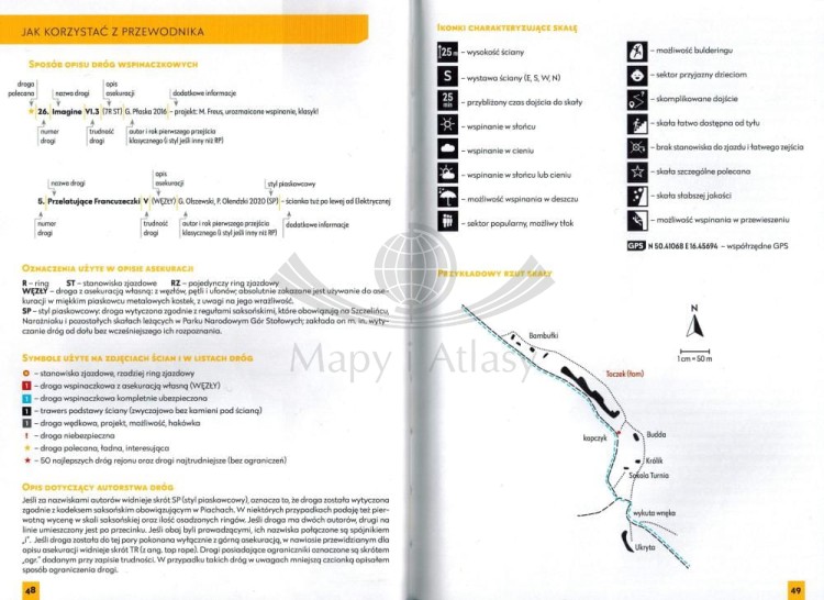 Góry Stołowe. Rejon Szczytnej. Przewodnik wspinaczkowy wydawnictwa Michał Kajca. Przykładowe strony 2