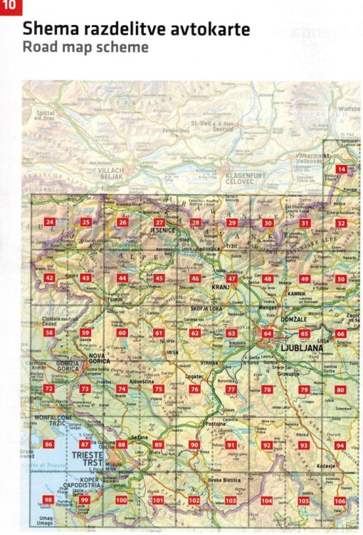 Słowenia 1:75 000. Atlas samochodowo-turystyczny wydawnictwa Kartografija. Skorowidz arkuszy 1