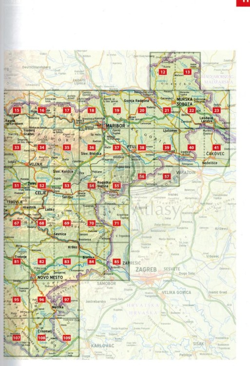 Słowenia 1:75 000. Atlas samochodowo-turystyczny wydawnictwa Kartografija. Skorowidz arkuszy 2