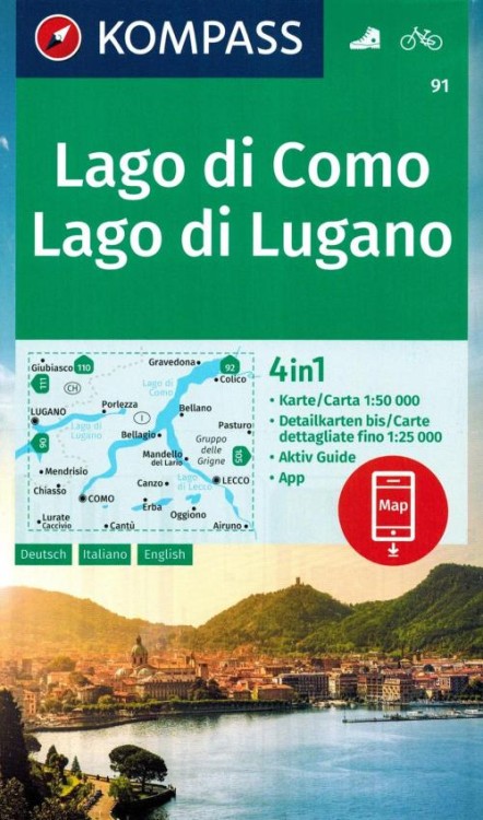 Lago di Como, Lago di Lugano. Mapa turystyczna 91 wydawnictwa Kompass. Okładka