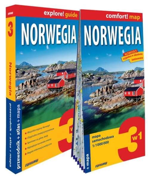 Norwegia 3 w 1. Przewodnik, atlas i laminowana mapa samochodowa wydawnictwa ExpressMap. Okładka