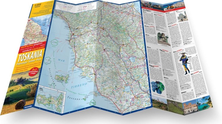 Toskania. Florencja, Siena, Piza. Laminowana mapa samochodowa + Miniprzewodnik wydawnictwa ExpressMap. Rozłożona mapa