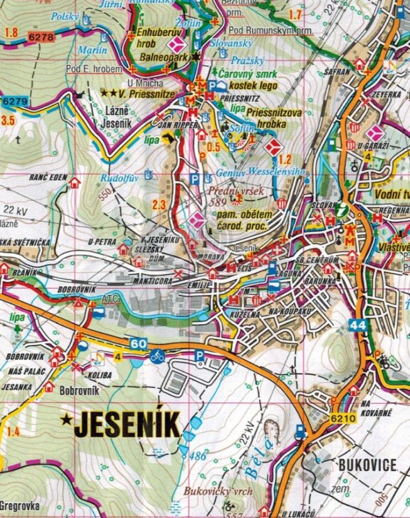 Jesioniki, Góry Złote / Jeseniky, Rychlebske Hory. Mapa turystyczna 457 wydawnictwa Shocart. Fragment 2