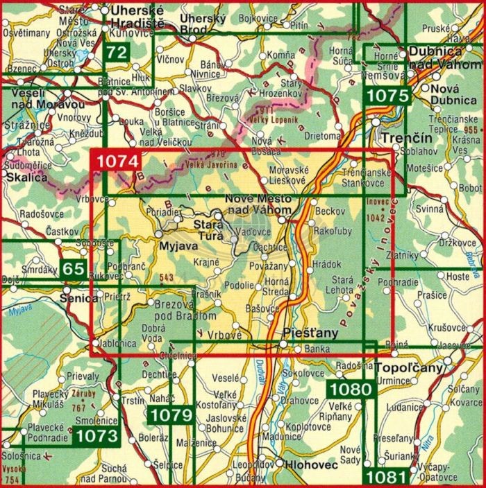 Białe Karpaty, Góry Inowieckie / Biele Karpaty, Povazsky Inovec. Mapa turystyczna 1074 wydawnictwa Shocart. Zasięg