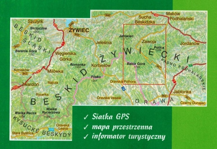 Zawoja, Babia Góra i okolice 1:30 000. Mapa turystyczna wydawnictwa WiT. Zasięg