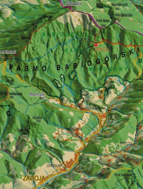 Zawoja, Babia Góra i okolice 1:30 000. Mapa turystyczna wydawnictwa WiT. Fragment 4