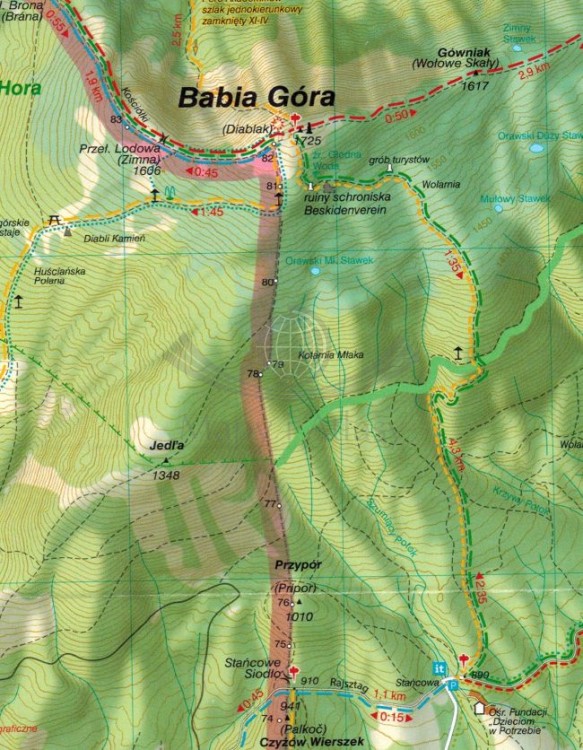 Zawoja, Babia Góra i okolice 1:30 000. Mapa turystyczna wydawnictwa WiT. Fragment 3