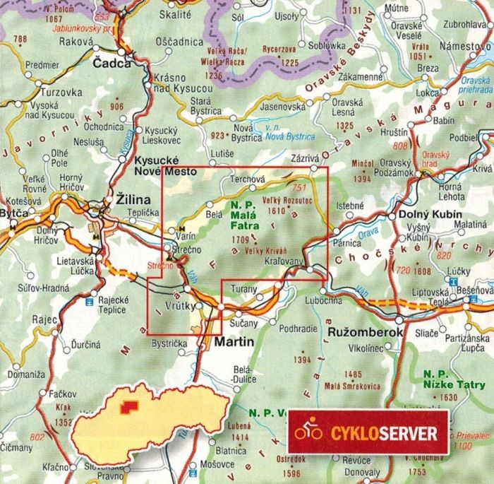 Mała Fatra. Mapa turystyczna 705 wydawnictwa Shocart. Zasięg